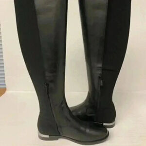 -232K Calvin Klein Women's Rania Over-The-Knee Boot, Black Leather 001, 6 Womens